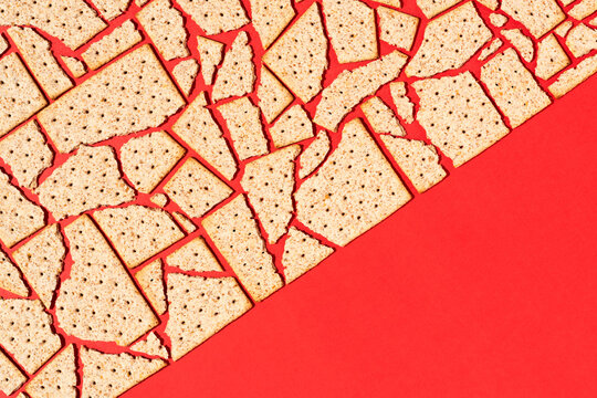 Rectangular flat lay of cracked thin crackers