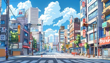 Sunny Day in a Japanese City anime