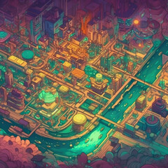 Obraz premium abstract background with circuit board city with river 