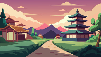 chinese temple in the morning Vector Illustration 