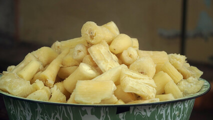 Singkong rebus or boiled cassava is a traditional Indonesian meal made from steamed cassava. Focus selected