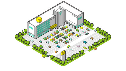 俯瞰から見た立体のショッピングモールのベクターイラスト