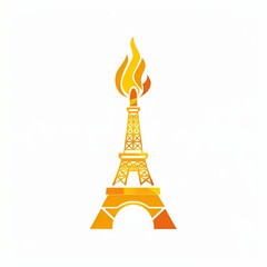 Olympic Fire Logo Design. Symbol of the 2024 Summer Olympics, sport games concept. Olympic torch with Flame on the Eiffel Tower icon in Paris, France. Illustration isolated on white background