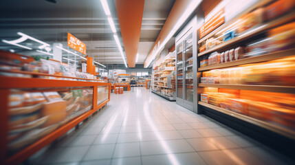 Fototapeta premium Panoramic image a supermarket with defocus effect.