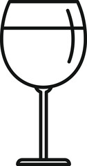 Simple black and white line drawing of a wineglass with wine in it