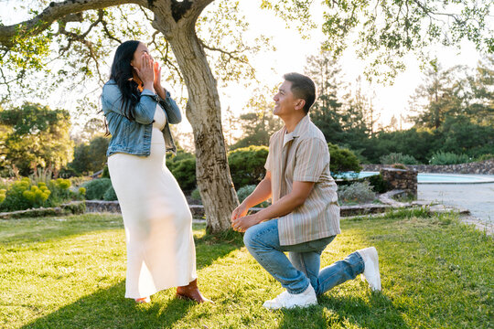 Marriage proposal on one knee