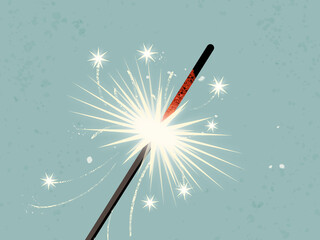 Burning sparkler stick with stars