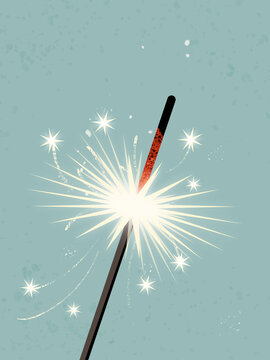 Burning sparkler with stars