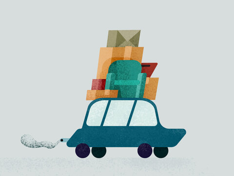 Modern car carrying various luggage on carrier