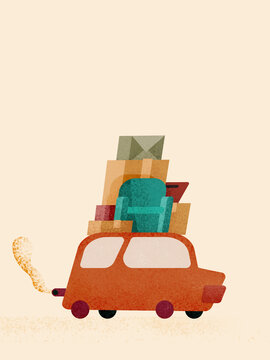 Small car riding with luggage on carrier