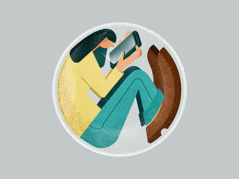 Woman using mobile phone in bubble