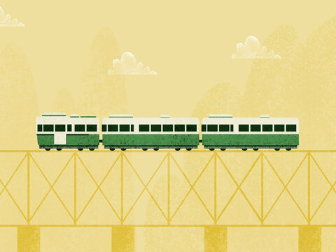 Train running on bridge
