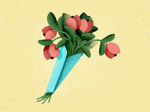 Bouquet of flowers and green leaves