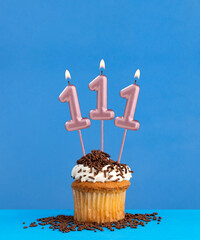 Candle number 111 - Birthday card with cupcake on blue background