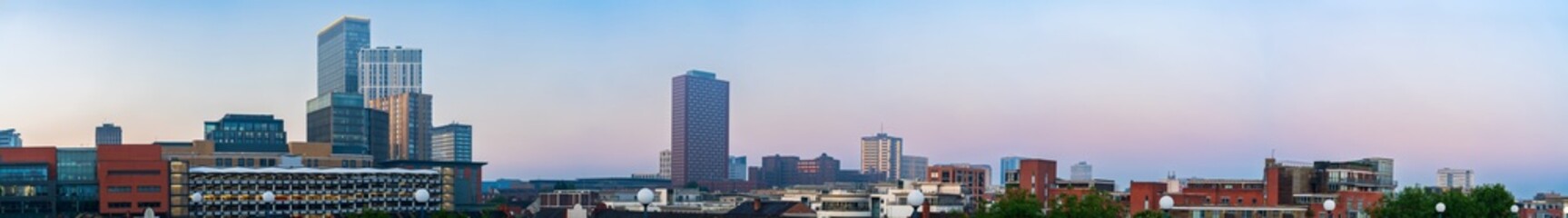 Birmingham city panorama at sunrise