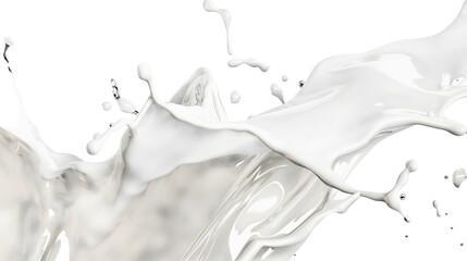 White cow milk liquid fluid splash isolated on transparent background. Dairy yogurt drink or beverage product swirl wave flow motion, pour movement, splatter