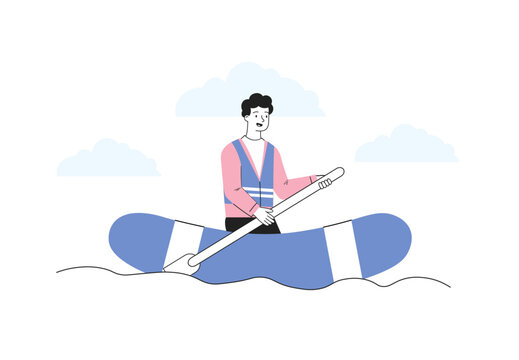 man rowing blue boat on water clip art preview