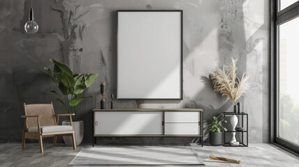 Poster frame mockup in modern interior background, Generative Ai.