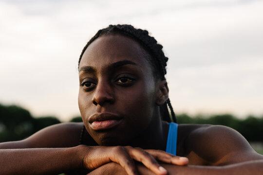 Portrait of an empowered woman gazing with a confident expresion