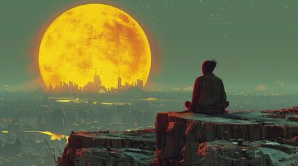  Cyber shaman with bioluminescent glow, vector graphic with fractal patterns, desert horizon, clean lines, 