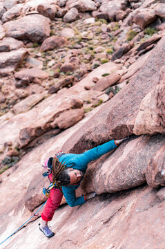 Rock climber climbing a crack