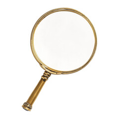 Antique Golden Magnifying Glass Isolated On White Background
