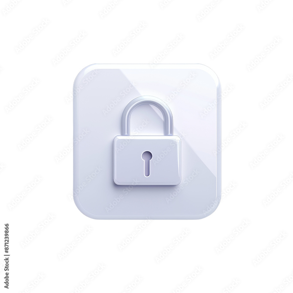 Wall mural 3d white padlock icon on a square button