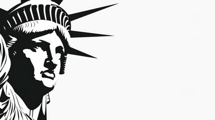 The vector art close-up of the Statue of Liberty features clean lines and monochromatic tones, highlighting the iconic statue. It represents liberty and national pride in a modern style.