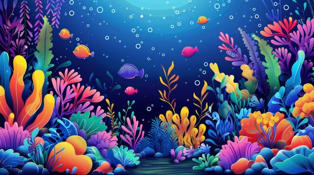 underwater celebration, vivid banner with underwater theme showcasing sea creatures and plants, perfect for sea day celebration