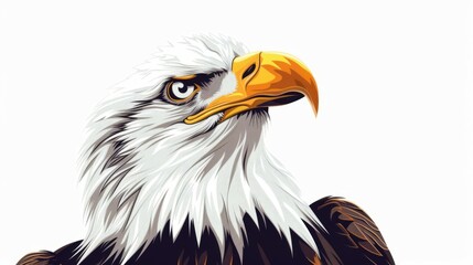Obraz premium A bold vector graphic representation of a bald eagle with its sharp gaze, capturing the essence of this powerful bird against a simplistic white backdrop.