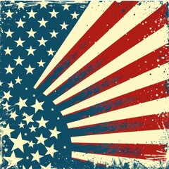 Fototapeta premium A visually striking design with a split flag theme featuring radiating stars and stripes in red, white, and blue, symbolizing American patriotism and unity.