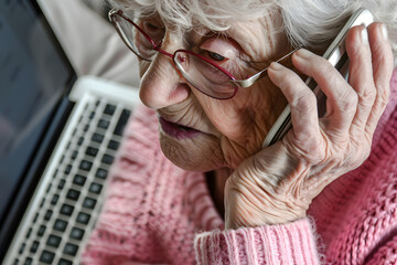 an elderly person with a laptop, technology and seniors, scam, isolation, vulnerable