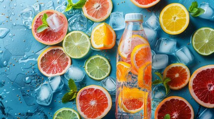 citrus electrolyte drink, refreshing electrolyte drink with citrus fruits and ice, ideal for rehydration and a quick energy boost