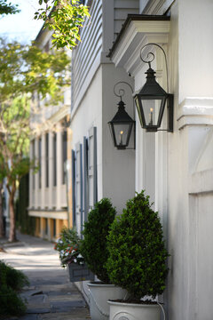 A Charleston, South Carolina Street With Gas Lanterns. 