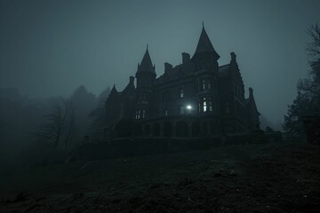 Haunted house attractions are displayed with chilling, atmospheric visuals to captivate and entice viewers.