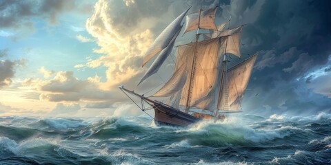 Classic sea vessel in search mode, gracefully navigating waves, encapsulating enduring adventurous charm of maritime exploration. Ideal for oceanic adventurers! 🌊🚢✨