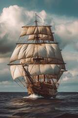 Vintage maritime ship on a quest, sailing open seas with purpose and curiosity, embodying classic and timeless essence of nautical exploration. Perfect for adventure seekers. 🌊🚢✨