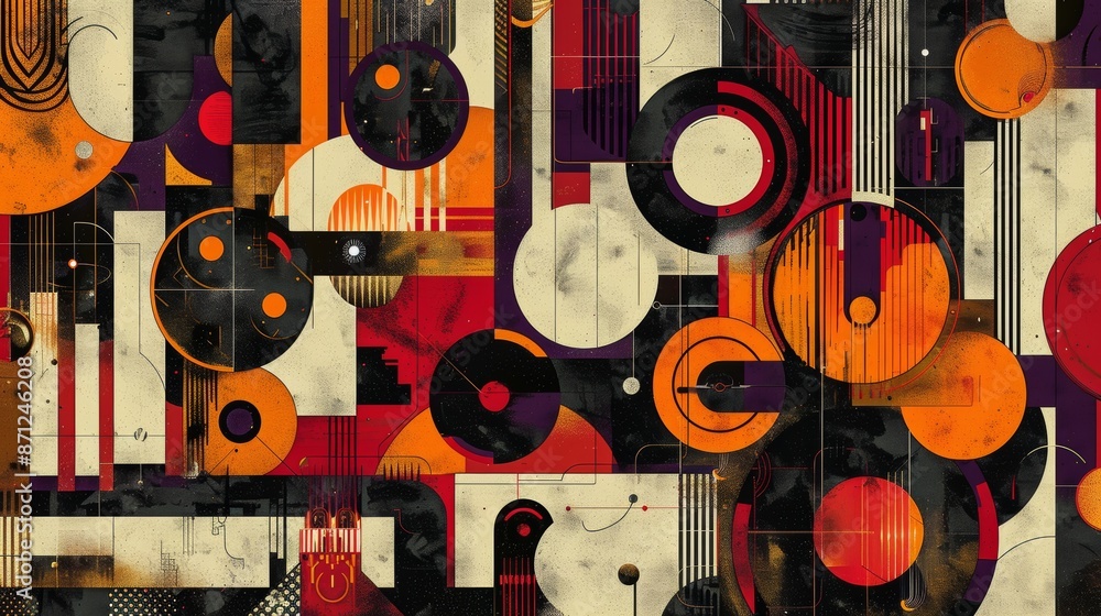 Poster s psychedelic patterns, a s-style patterned background featuring geometric shapes and vibrant colors