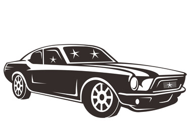 Retro muscle car vector illustration on black and white