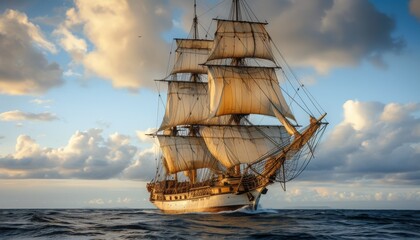 Classic maritime ship actively searching, sailing with purpose and determination, portraying timeless adventurous nature of maritime exploration. 🌊🚢✨