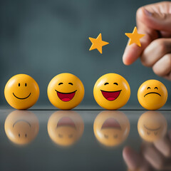 Customer Satisfaction Survey concept, 5-star satisfaction, service experience rating online application, customer evaluation product service quality, satisfaction feedback review, good quality most.