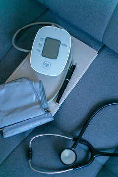 Still life with stethoscope and tonometer