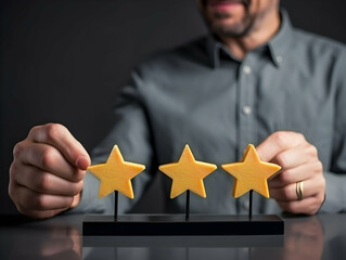 Customer Satisfaction Survey concept, 5-star satisfaction, service experience rating online application, customer evaluation product service quality, satisfaction feedback review, good quality most.