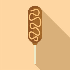 Delicious chocolate covered frozen banana with a long shadow on a beige background