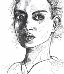 Dibujo a líneas con tinta mujer inventada