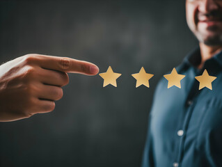 Customer Satisfaction Survey concept, 5-star satisfaction, service experience rating online application, customer evaluation product service quality, satisfaction feedback review, good quality most.