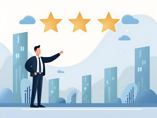 Fototapeta premium Customer Satisfaction Survey concept, 5-star satisfaction, service experience rating online application, customer evaluation product service quality, satisfaction feedback review, good quality most.