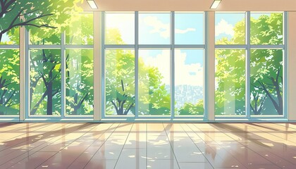 Wooden Room With Large Windows cartoon