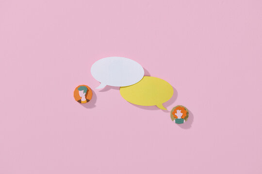Blank speech balloon paper cut on pastel color background