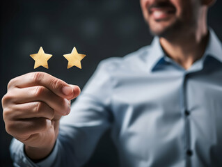 Customer Satisfaction Survey concept, 5-star satisfaction, service experience rating online application, customer evaluation product service quality, satisfaction feedback review, good quality most.